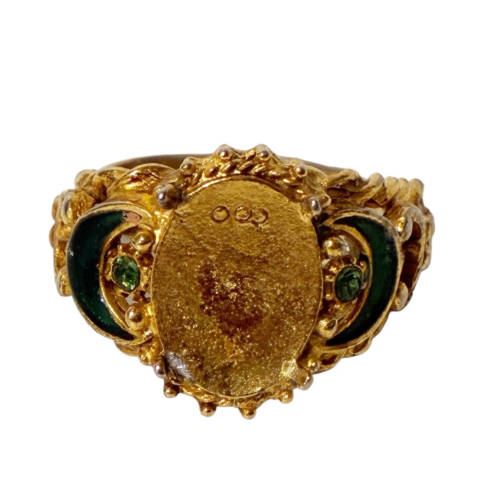 Vintage Florenza Gold Tone Green Moon Stones Adjustable‎ Ring